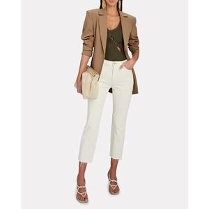 L'Agence Women $255 Sada High-Rise Crop Slim Straight Raw Hem Jeans Ivory Sz 31